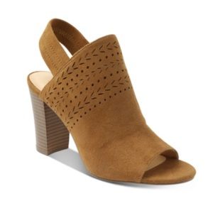 Cognac Perforated Peep Toe Slingback Boho Booties